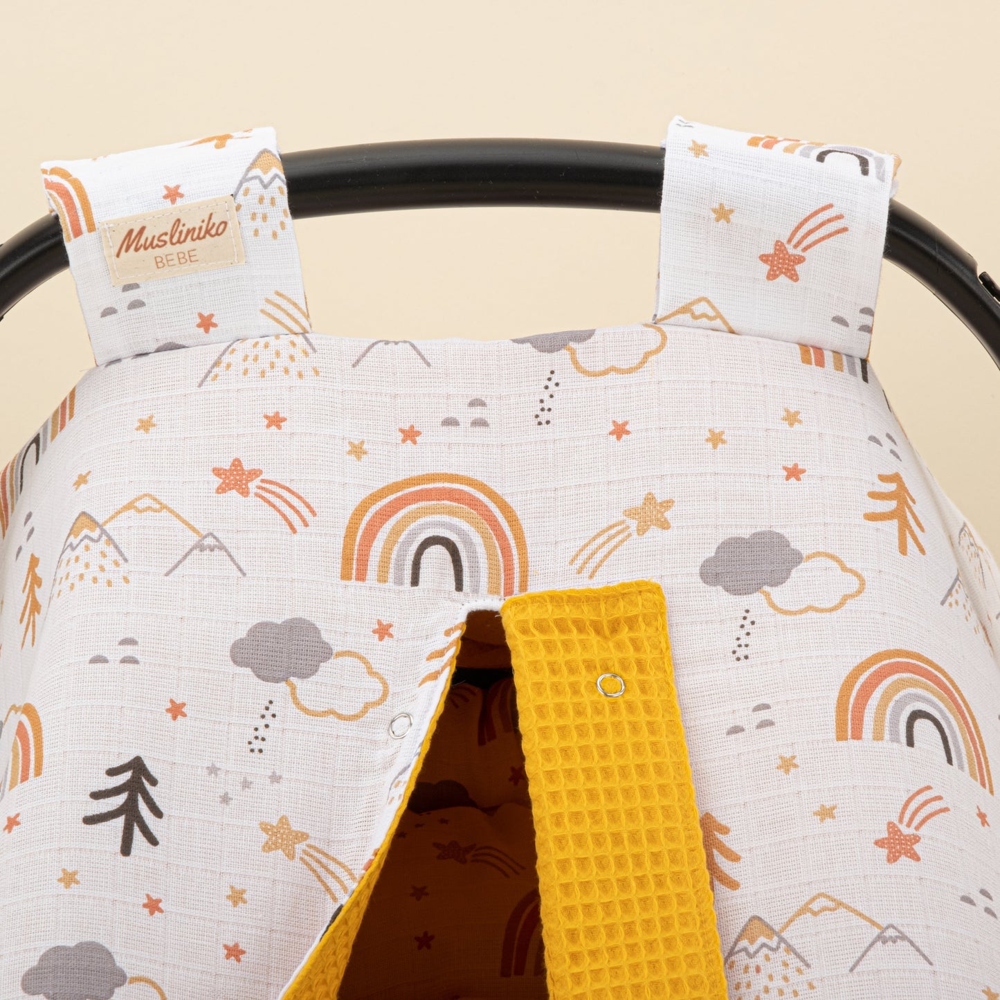 Stroller Cover Set - Double Side - Mustard Honeycomb - Orange Comet