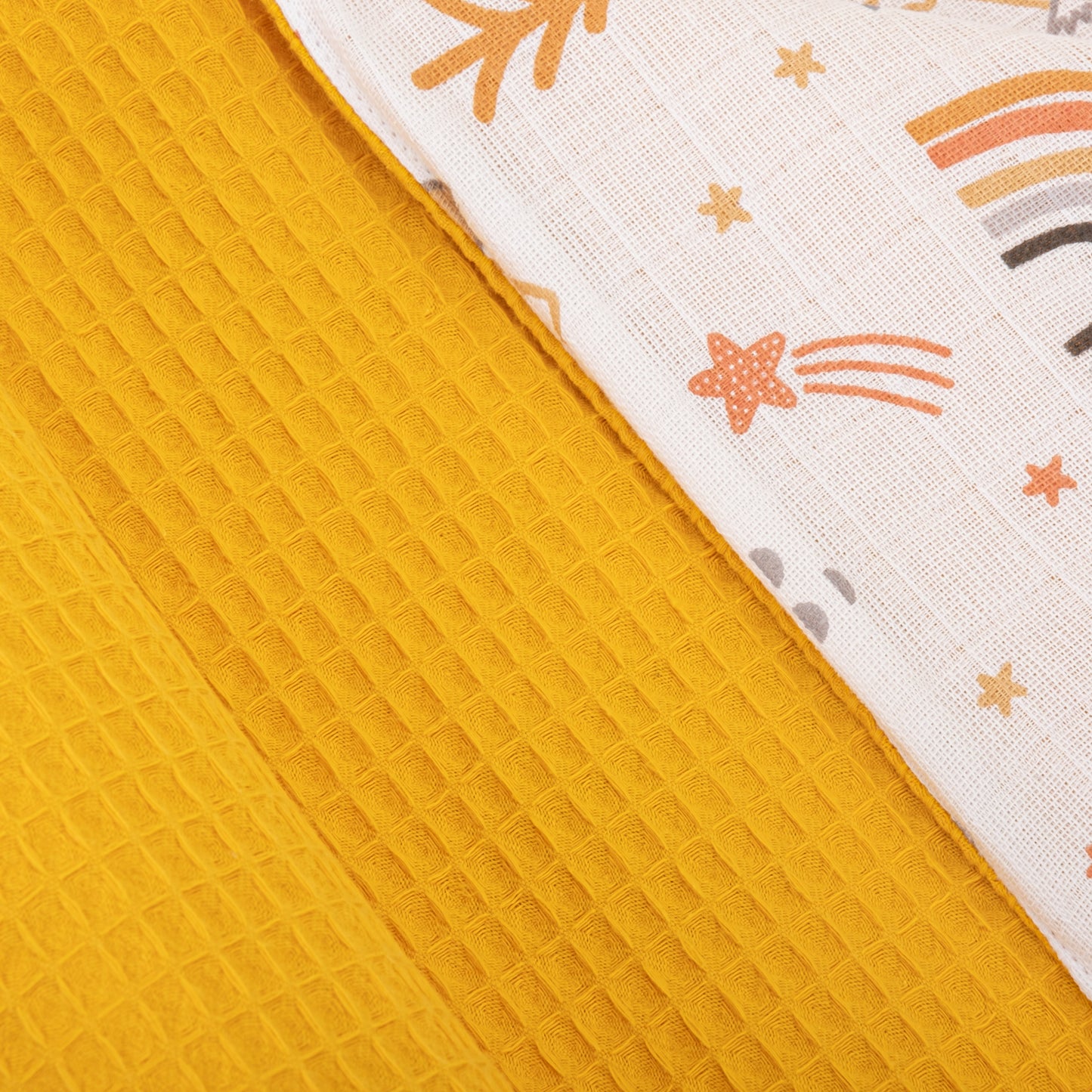 Pique Blanket - Double Side - Mustard Honeycomb - Orange Comet