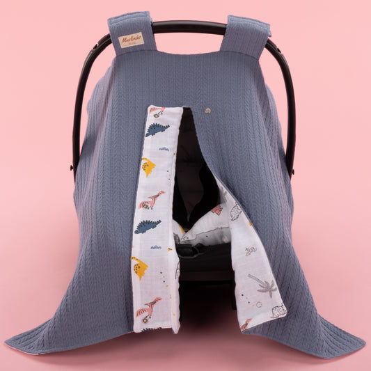 Stroller Cover Set - Double Side - Indigo Knitting - Dinosaur