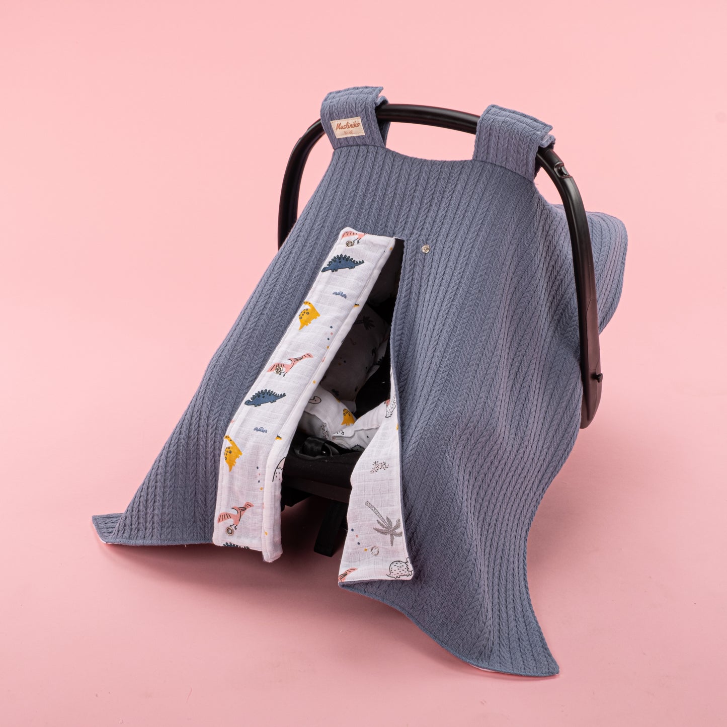 Stroller Cover Set - Double Side - Indigo Knitting - Dinosaur