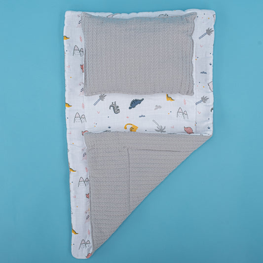 Double Side Changing Pad - Gray Knit - Dinosaur