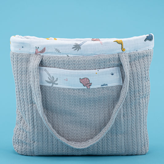 Baby Care Bag - Gray Knit - Dinosaur