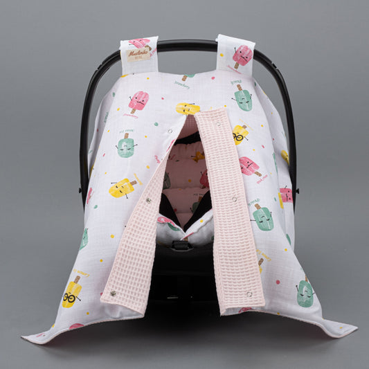 Stroller Cover Set - Double Side - Powder Honeycomb - Ice Cream