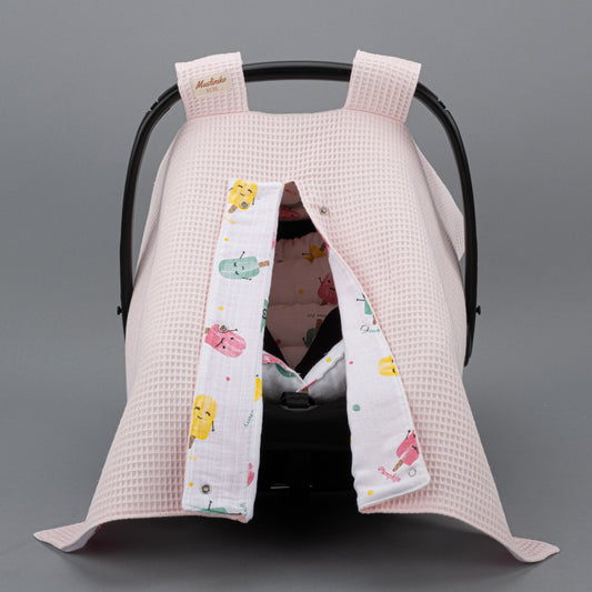 Stroller Cover Set - Double Side - Powder Honeycomb - Ice Cream