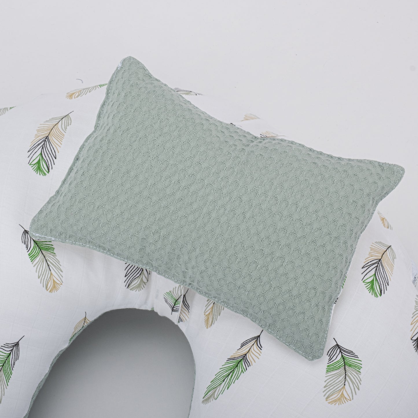 Breastfeeding Pillow - Mint Honeycomb - Green Feather