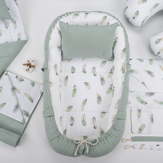 15 Piece Full Set - Newborn Sets - Mint Honeycomb - Green Feather