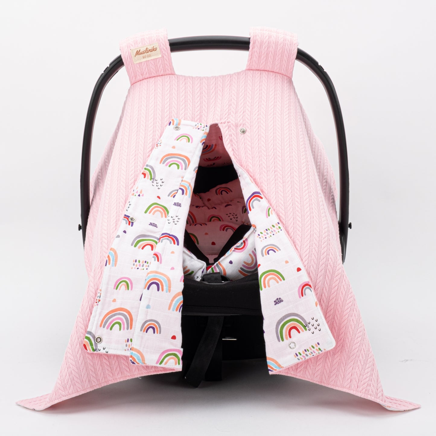 Stroller Cover Set - Double Side - Pink Knitting - Pink Tiny Rainbow