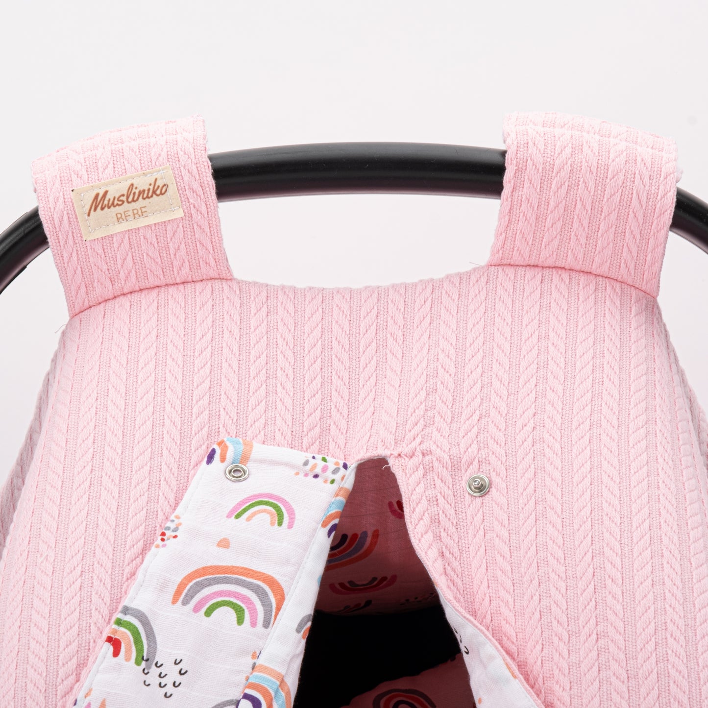 Stroller Cover Set - Double Side - Pink Knitting - Pink Tiny Rainbow