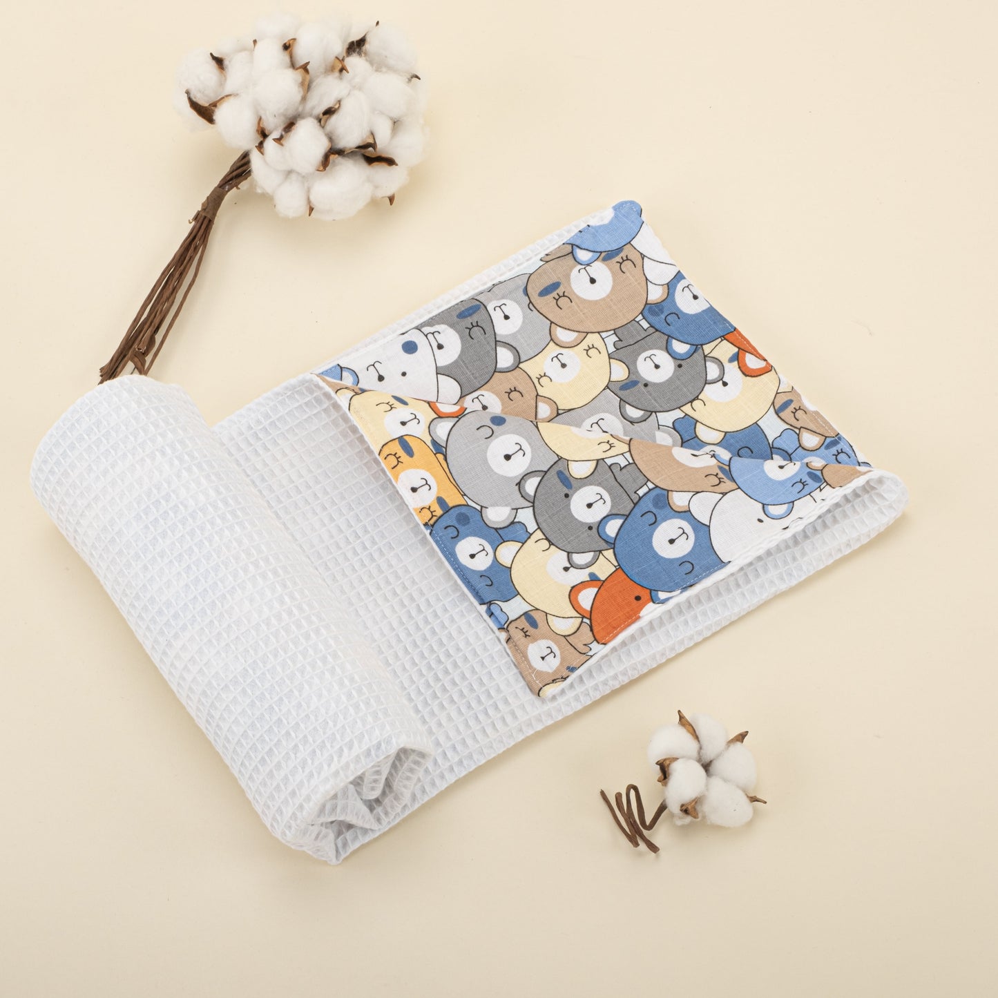 9 Piece - Newborn Sets - Winter - White Honeycomb - Colorful Teddy Bears