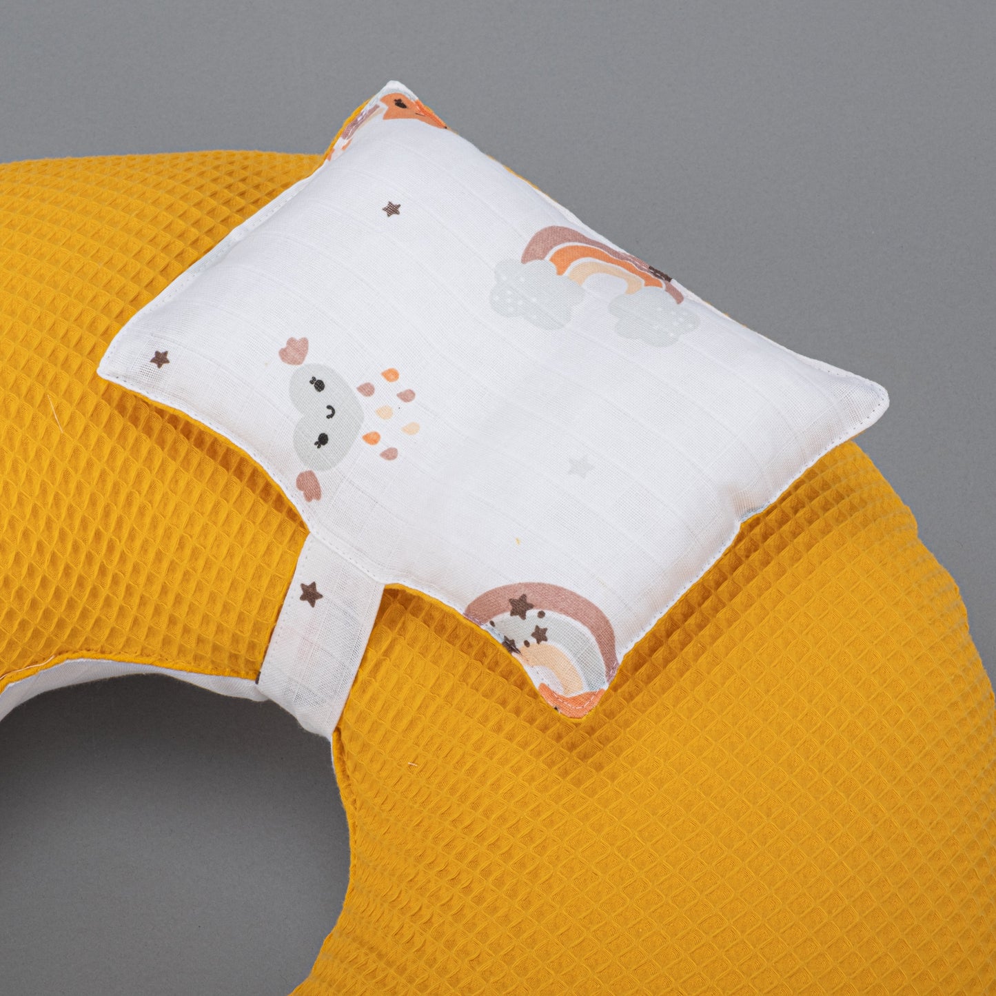 Breastfeeding Pillow - Mustard Honeycomb - Orange Rainbow