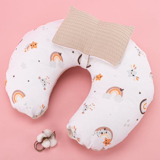 Breastfeeding Pillow - Milk Coffee Knit - Orange Rainbow