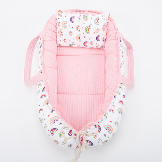 Babynest - Pink Knitting - Pink Tiny Rainbow