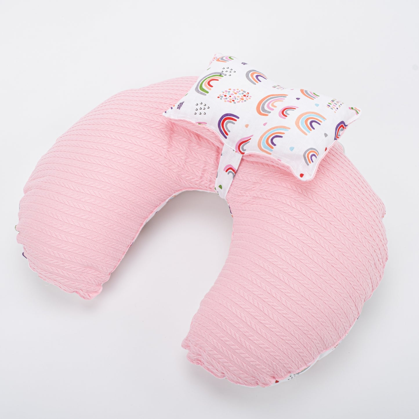 Breastfeeding Pillow - Pink Knitting - Pink Tiny Rainbow