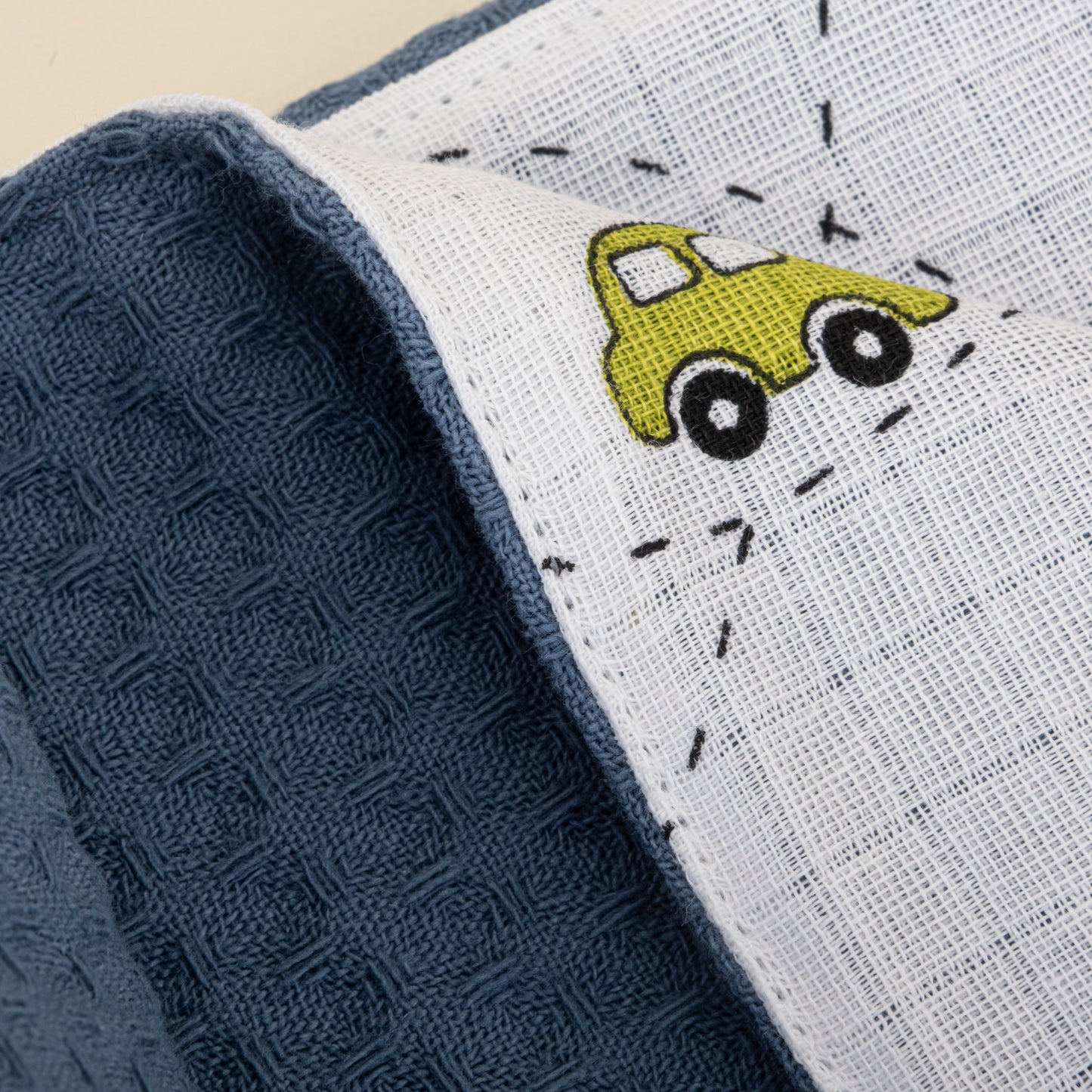 Pique Blanket - Double Side - Indigo Honeycomb - Colored Cars