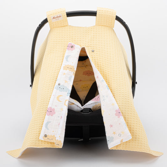 Stroller Cover Set - Double Side - Yellow Honeycomb - Yellow Cloud