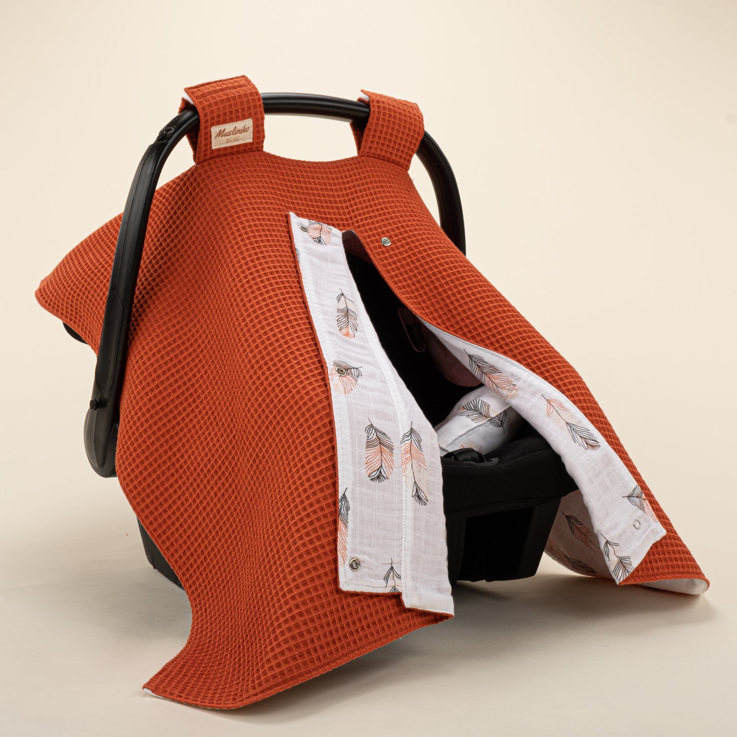 Stroller Cover Set - Double Side - Tile Honeycomb - Orange Feather