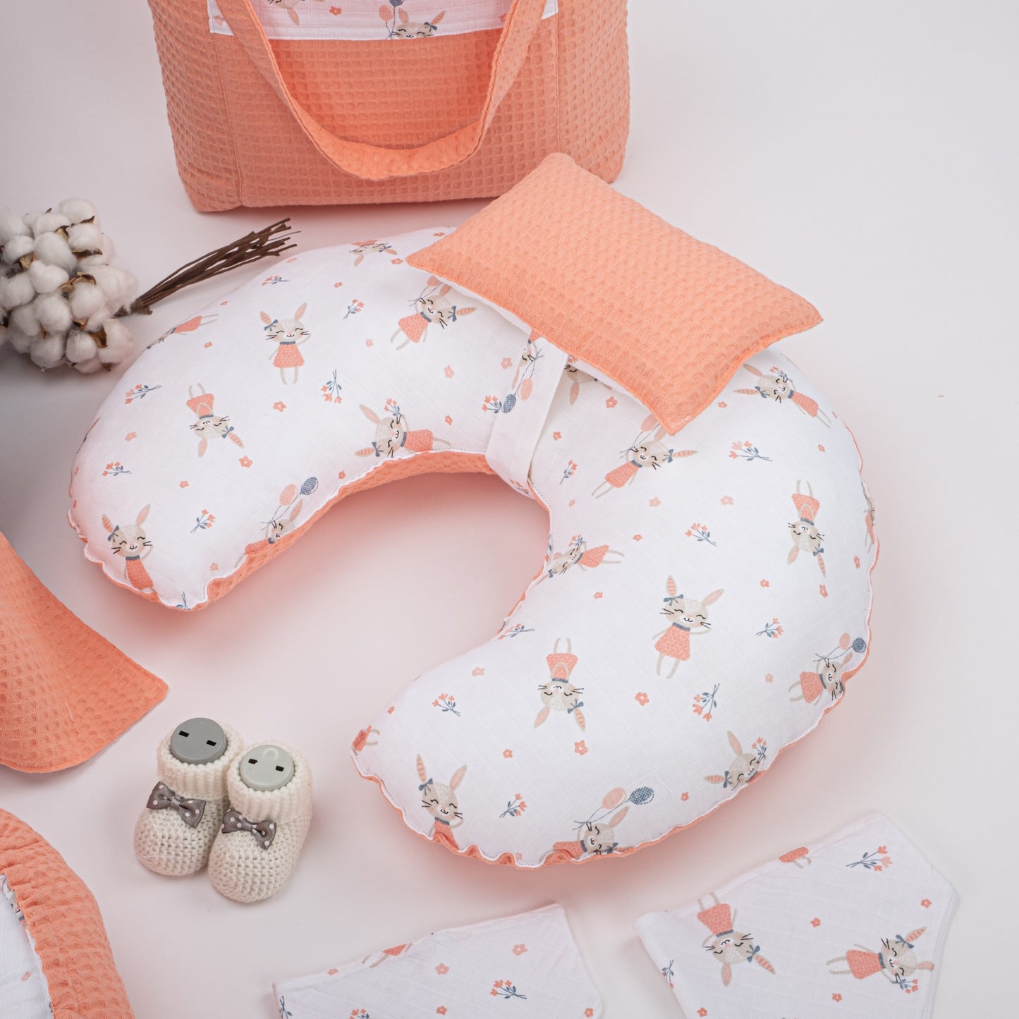 15 Piece Full Set - Newborn Sets - Salmon Honeycomb - Rabbit