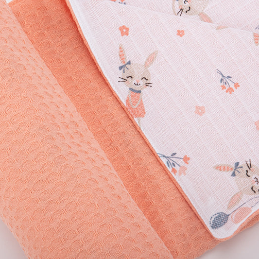 Pique Blanket - Double Side - Salmon Honeycomb - Rabbit