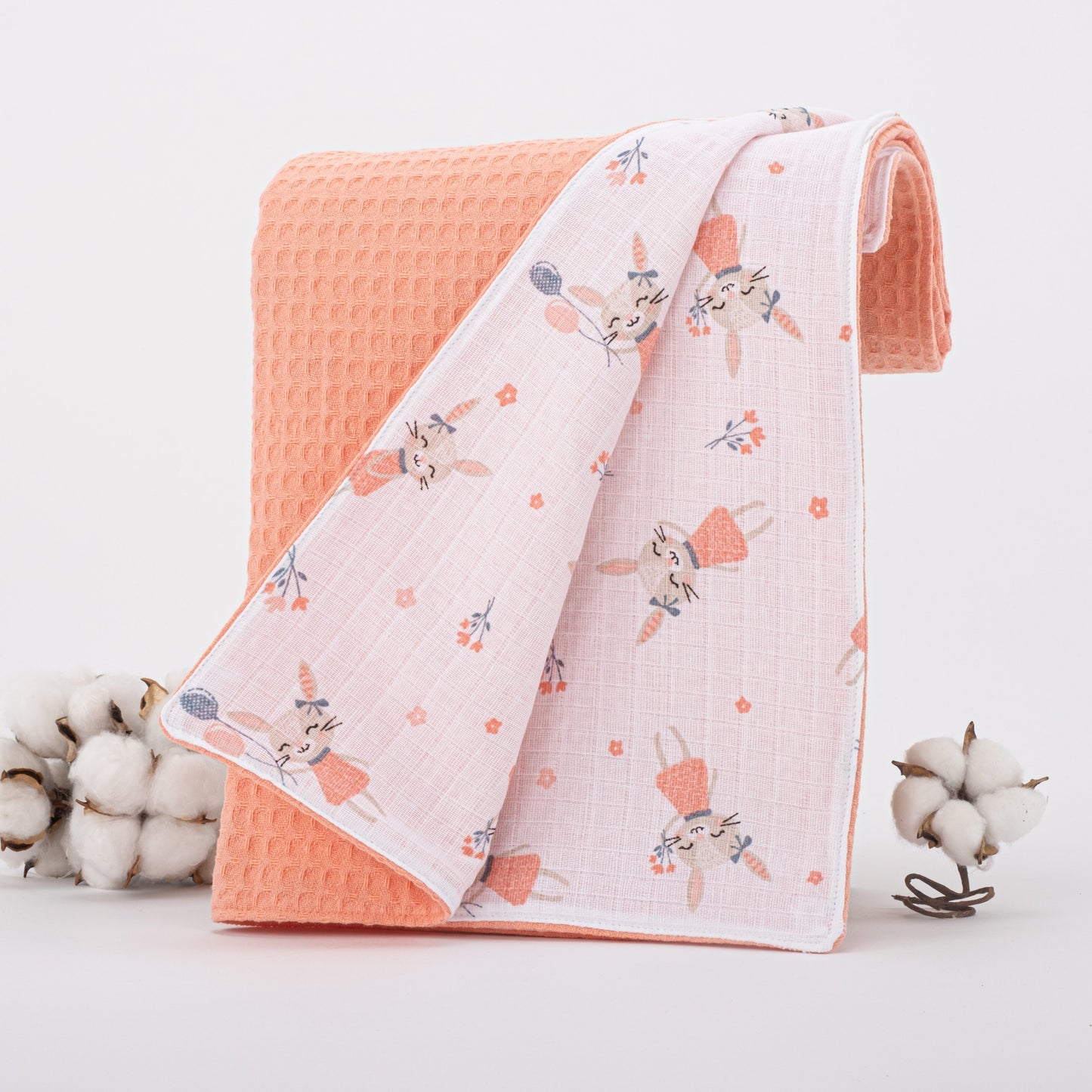 Pique Blanket - Double Side - Salmon Honeycomb - Rabbit