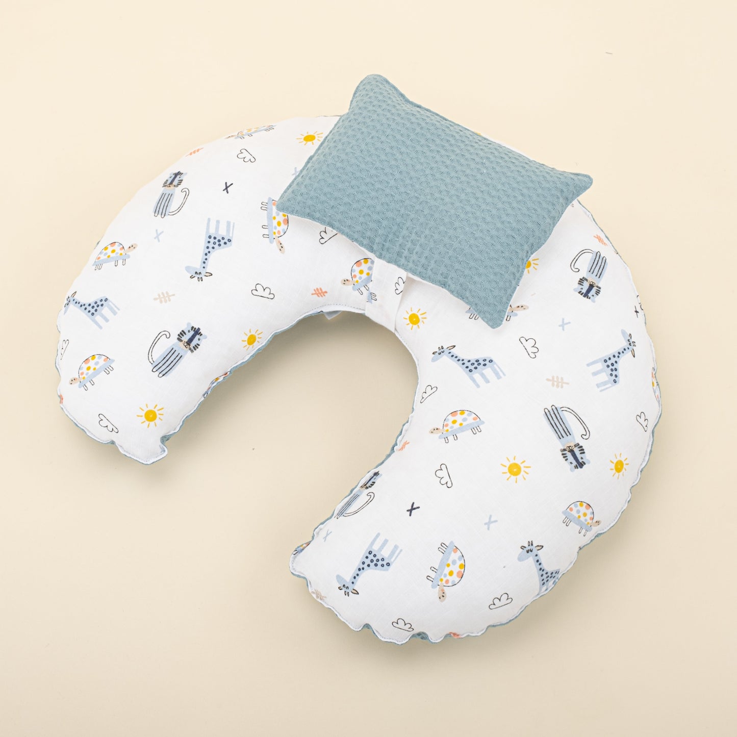 Breastfeeding Pillow - Double Sided - Sky Blue Honeycomb - Blue Creatures