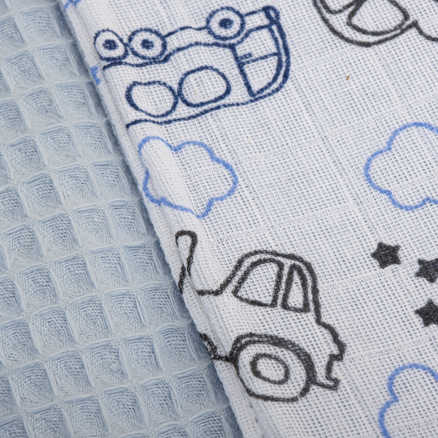 Pique Blanket - Double Side - Blue Honeycomb - Blue Tiny Cars