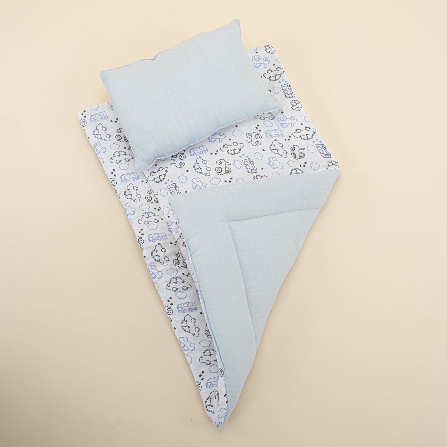 Double Side Changing Pad - Blue Muslin - Blue Tiny Cars