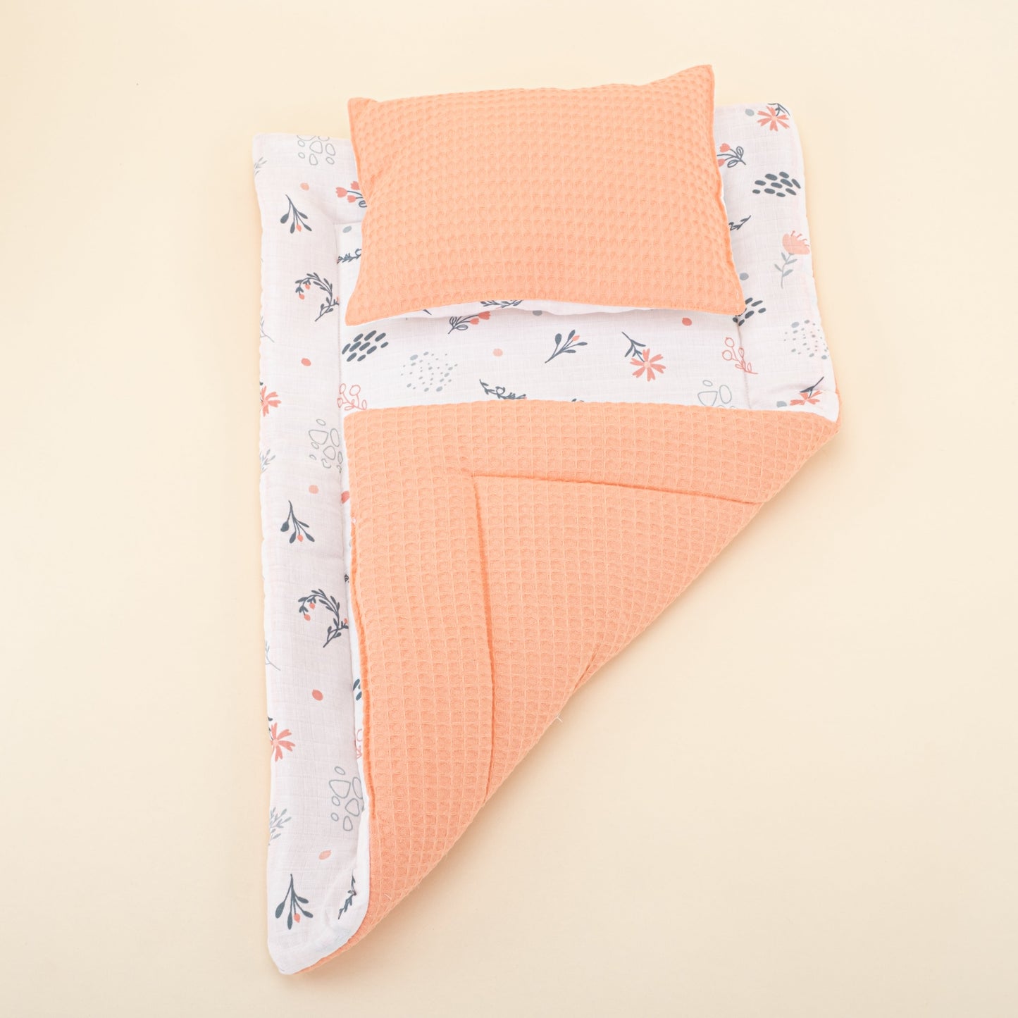 Double Side Changing Pad - Salmon Honeycomb - Green Flowers