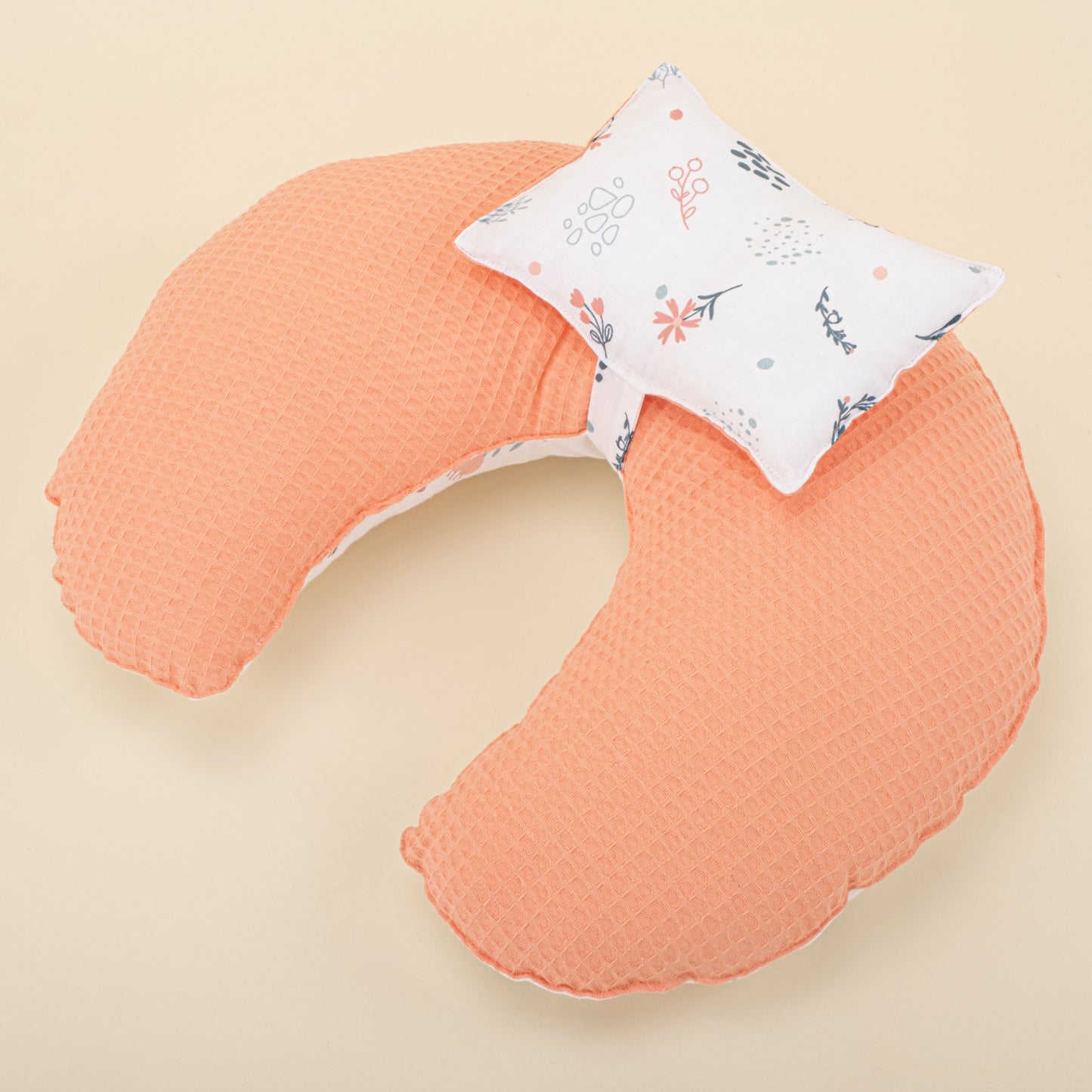Breastfeeding Pillow - Salmon Honeycomb - Green Flowers