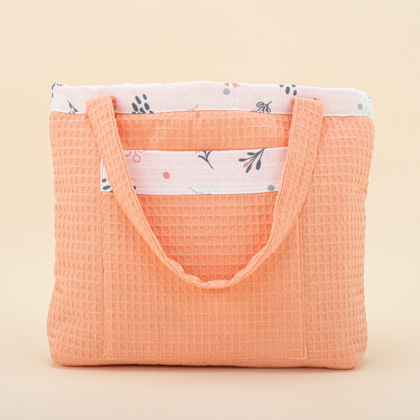 Baby Care Bag - Salmon Honeycomb - Green Flowers