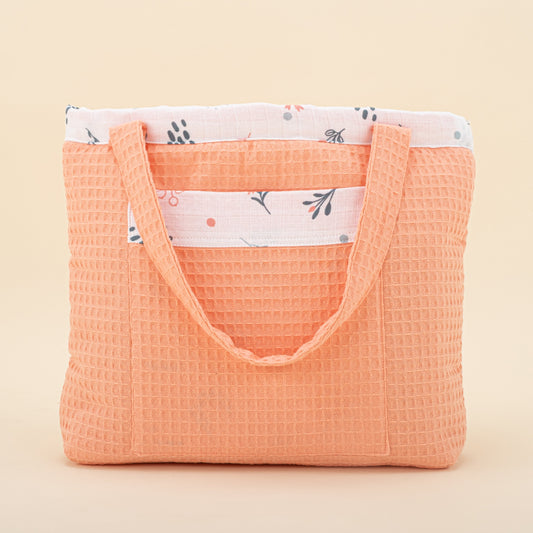 Baby Care Bag - Salmon Honeycomb - Green Flowers
