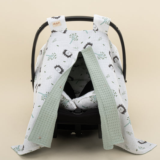 Stroller Cover Set - Double Side - Mint Honeycomb - Hedgehogs
