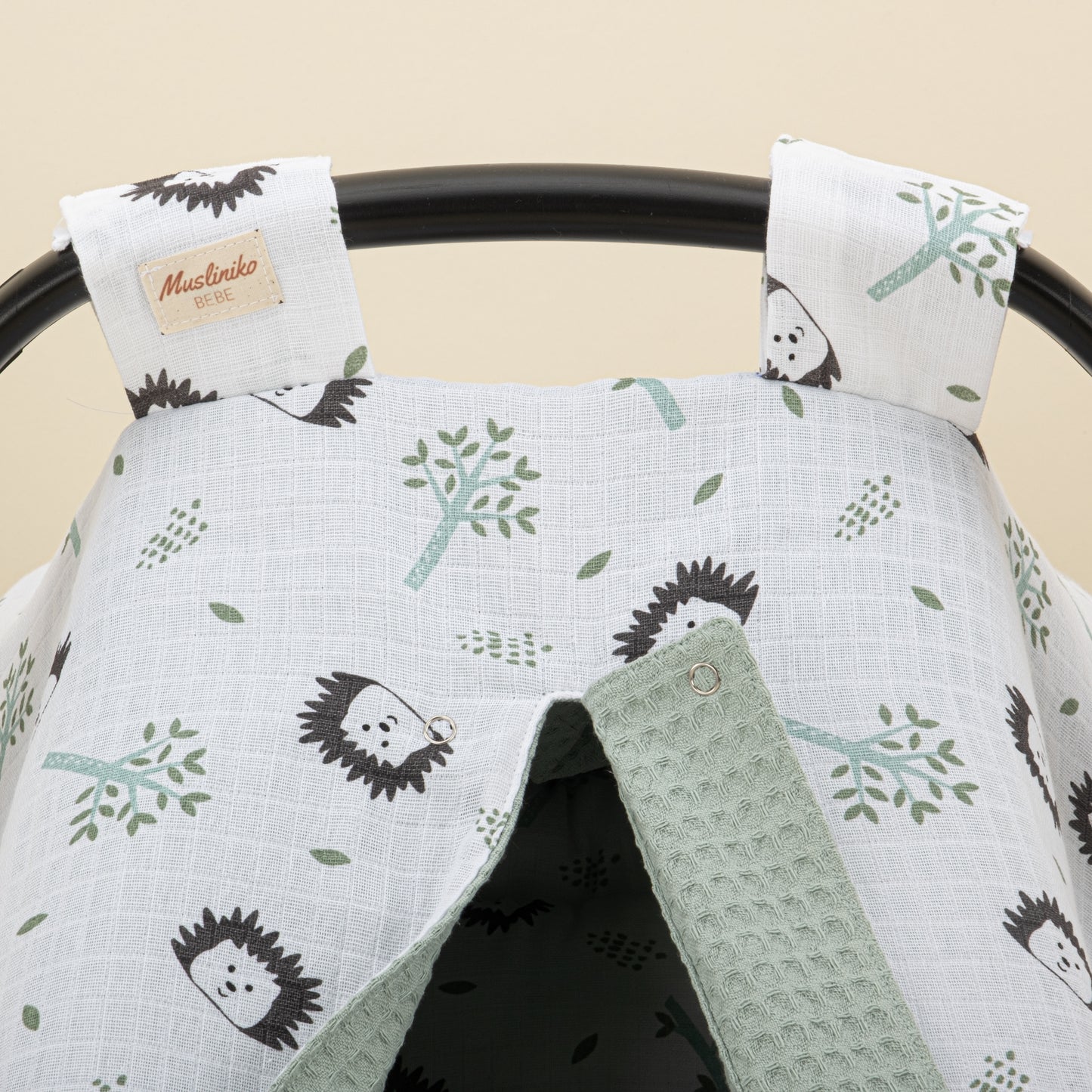 Stroller Cover Set - Double Side - Green Honeycomb - Hedgehog