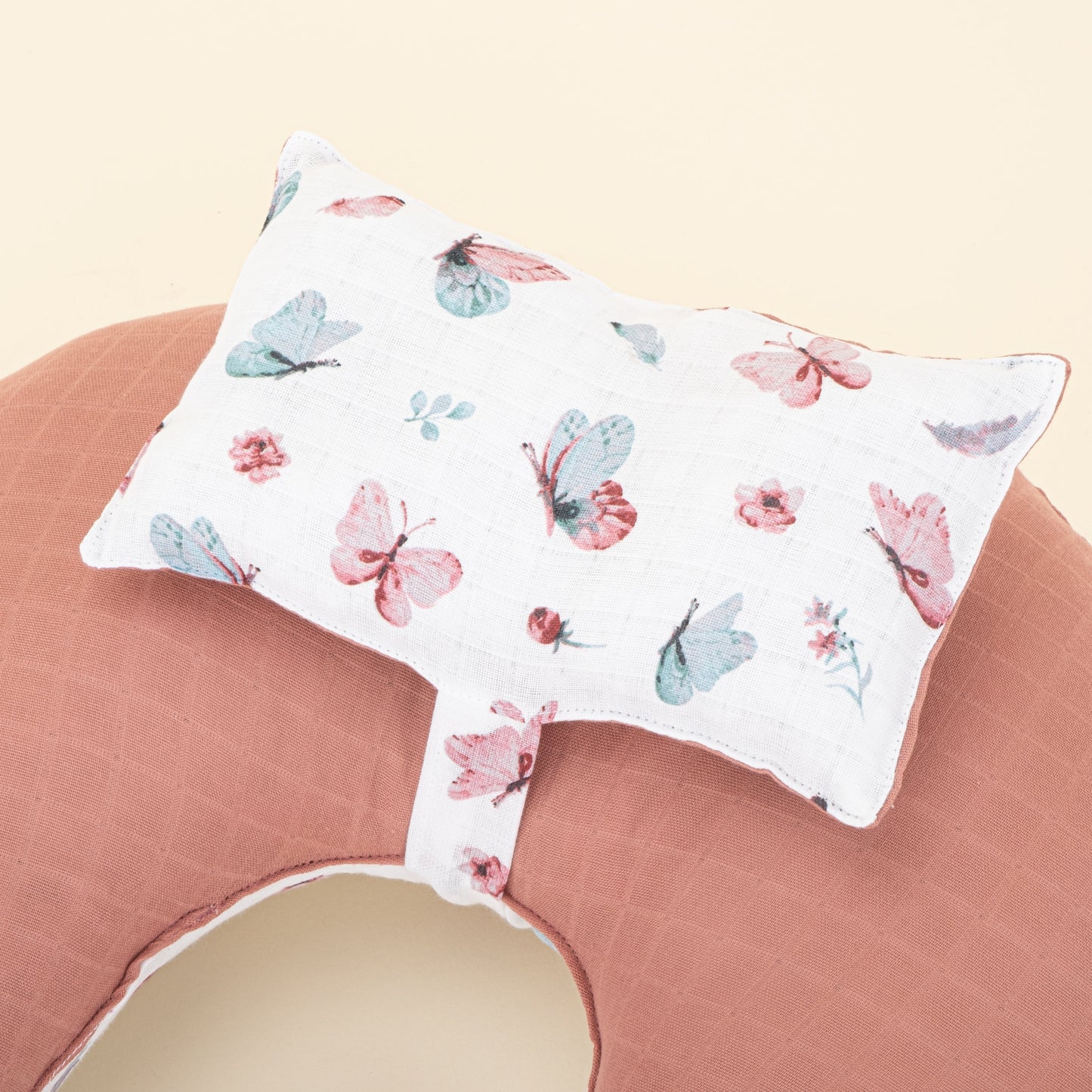 Breastfeeding Pillow - Dried Rose Muslin - Butterflies