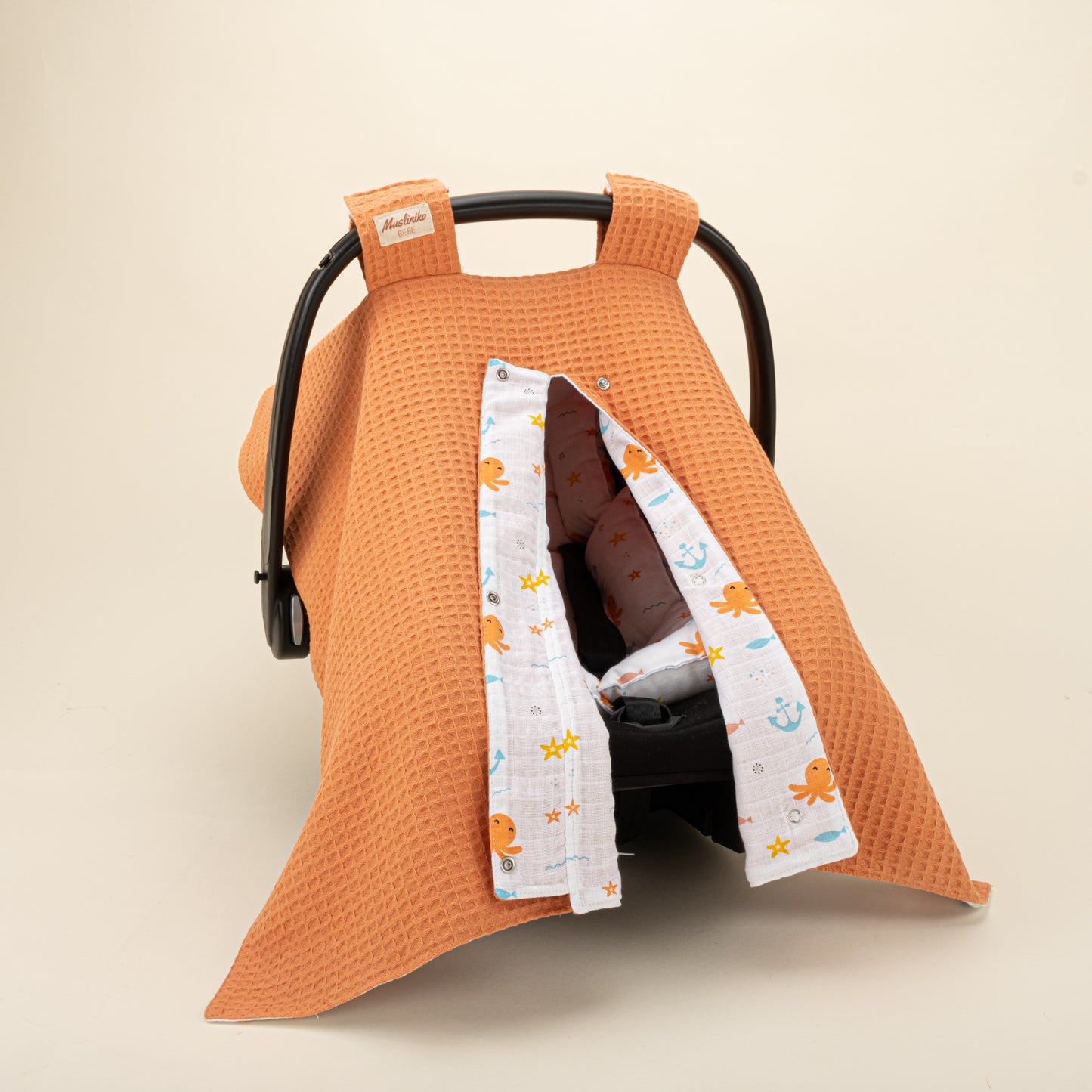 Stroller Cover Set - Double Side - Orange Honeycomb - Octopus