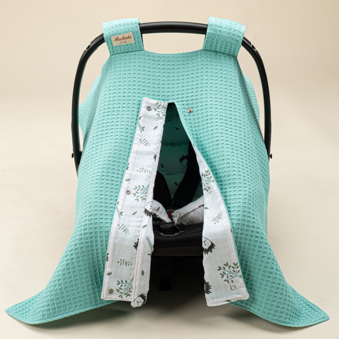 Stroller Cover Set - Double Side - Nile Green Honeycomb - Hedgehog