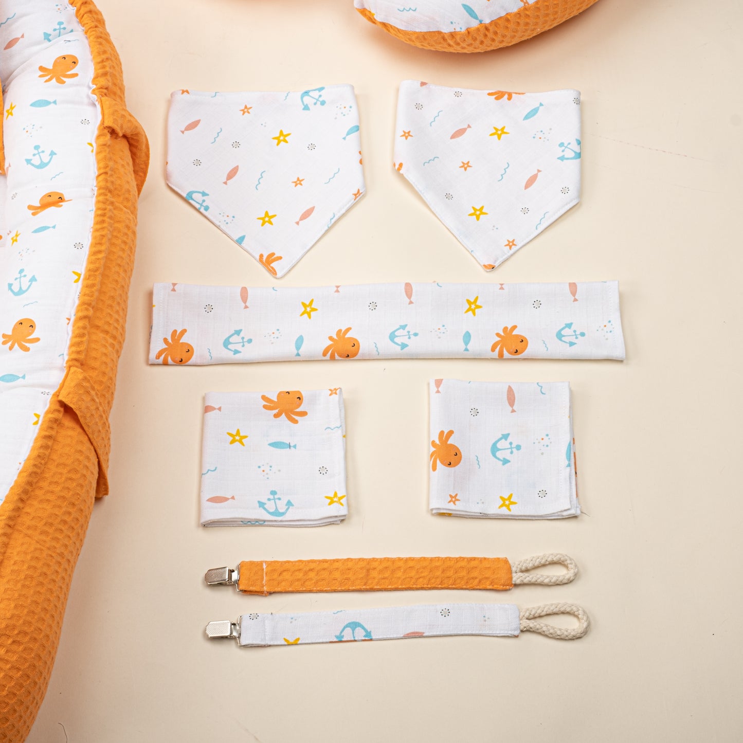 15 Piece Full Set - Newborn Sets - Orange Honeycomb - Octopus