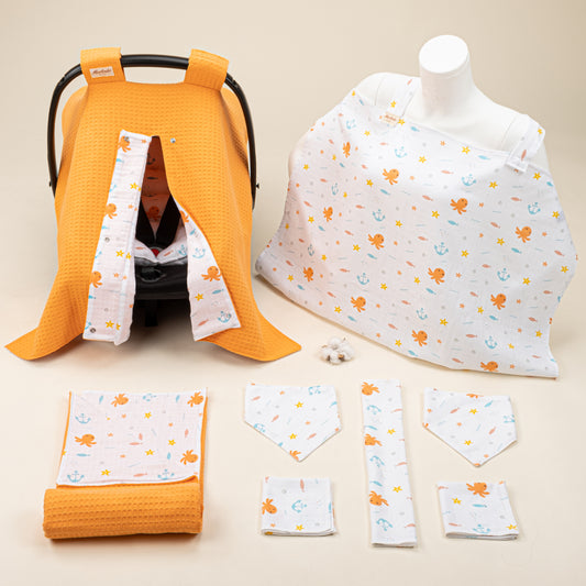 9 Piece - Newborn Sets - Winter - Orange Honeycomb - Octopus
