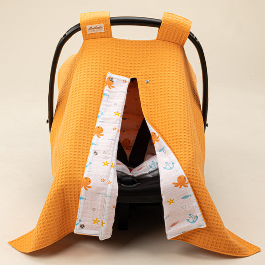 Stroller Cover Set - Double Side - Orange Honeycomb - Octopus
