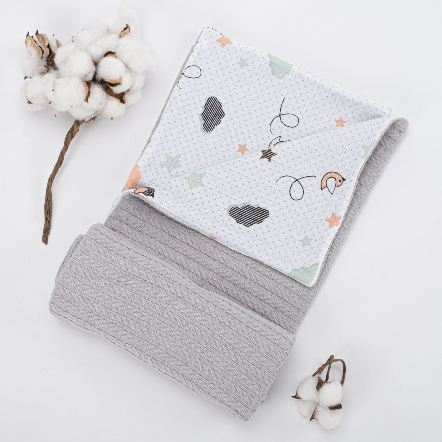Pique Blanket - Double Side - Gray Knit - Bird